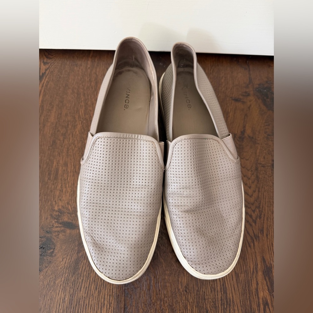 Vince Leather Taupe Slip-On Shoes